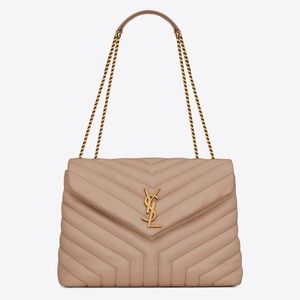YSL Medium LouLou bag in Matelasse “Y” Leather in the color Dark Beige